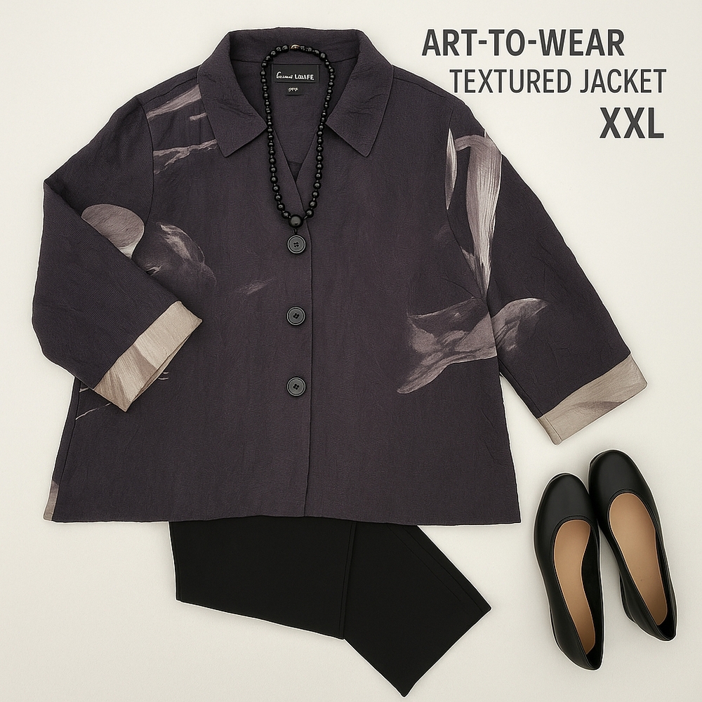 Donna White Coats Abstract Art-to-Wear Textured Jacket XXL